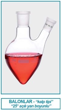 İSOLAB 030.54.100 balon - kalp tipi - şilifli - yan boyunlu - merkez boyun : NS 19/26 - yan boyun : NS 14/23 - 100 ml (1 adet)