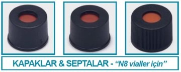 İSOLAB 096.00.001 kapak + septa - N8 - silikon/PTFE - yarıksız (100 adet)