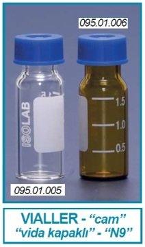 İSOLAB 095.01.005 vial - montajlı vida kapak - N9 - 1.5 ml - 11.6 x 32 mm - şeffaf (100 adet)
