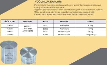 PİKNOMETRE Yoğunluk Özgül Ağırlık Özkütle Ölçer Kalibrasyonlu ISO2811/DIN53217/ASTM D1475 Paslanmaz Çelik - 50 cc ml