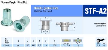 Silindir Şapkalı Kafa Paslanmaz Çelik Somun Perçin M6 metrik 6 - 500 adet