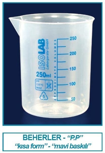 İSOLAB 026.03.902 beher - P.P - kısa form - mavi skala - 2000 ml (1 adet)