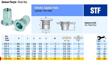 Uzun Tip Silindir Şapkalı Kafa Çelik Somun Perçin M8 metrik 8 - 500 adet