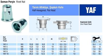 Yarım Altıköşe Şapkalı Kafa Çelik Somun Perçin M6 metrik 6 - 500 adet