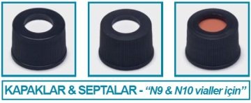 İSOLAB 095.04.003 kapak + septa - N10 - silikon/PTFE - yarıksız (100 adet)