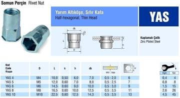 Yarım Altıköşe Sıfır Kafa Çelik Somun Perçin M8 metrik 8 - 500 adet