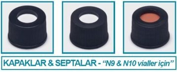 İSOLAB 096.01.002 kapak + septa - N9 - silikon/PTFE - yarıklı (100 adet)