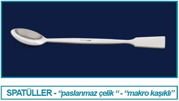 İSOLAB 047.01.300 spatül - paslanmaz çelik - makro kaşıklı - 300 mm (1 adet)