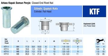 Arkası Kapalı Silindir Şapkalı Kafa Çelik Somun Perçin M6 metrik 6 - 500 adet