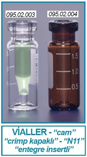 İSOLAB 095.02.004 vial - crimp kapak - N11 - 1.5 ml - 11.6x32mm - entegre insertli (0.2 ml) - amber (100 adet)