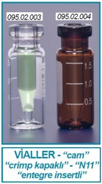 İSOLAB 095.02.004 vial - crimp kapak - N11 - 1.5 ml - 11.6x32mm - entegre insertli (0.2 ml) - amber (100 adet)