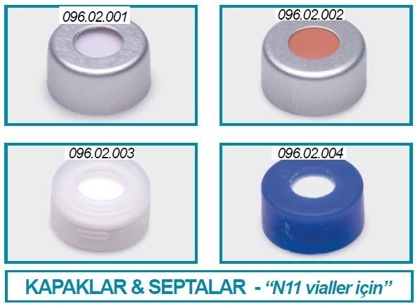 İSOLAB 096.02.002 crimp kapak+septa - kırmızı kauçuk/TEF renksiz- N11 crimp vial için (100 adet)