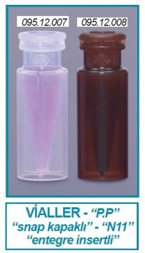 İSOLAB 095.12.007 vial - snap ring - polipropilen - N11 - 1.5 ml - 11.6x32mm - entegre insertli (0.2 ml) - şeffaf (100 adet)