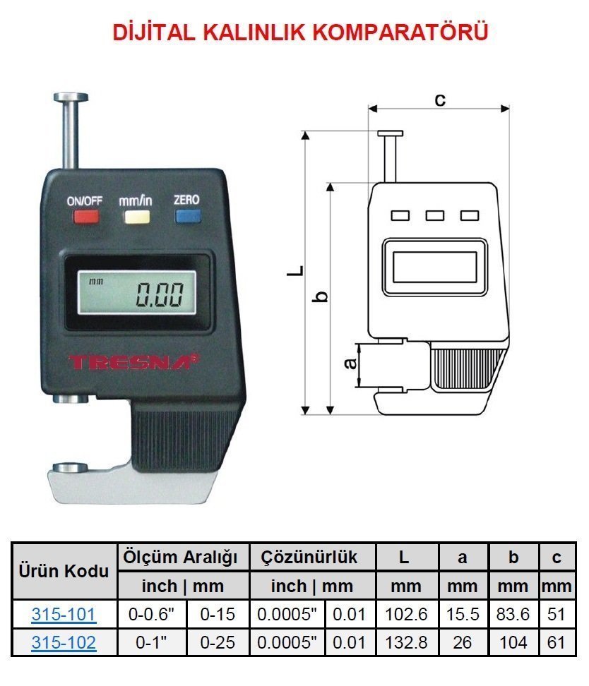 Dijital Kalınlık Komparatörü 0-15mm