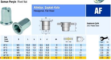 Altıköşe Şapkalı Flanş Kafa Çelik Somun Perçin M5 metrik 5 - 500 adet