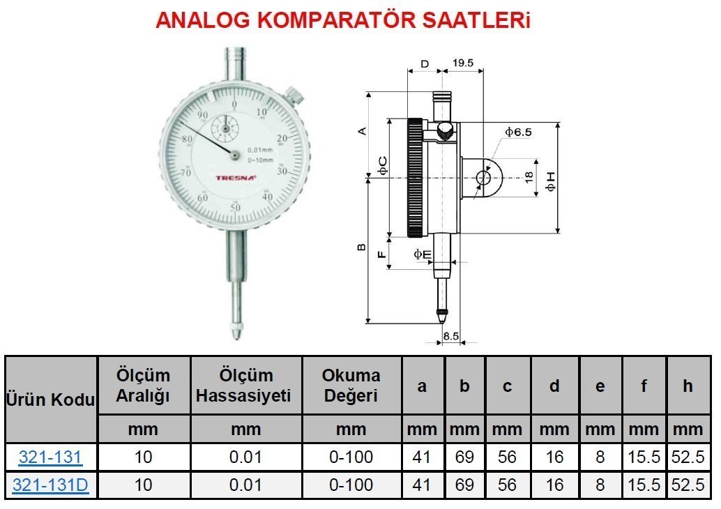 Analog Komparatör Saati 10/0.01mm