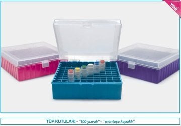 İSOLAB 080.01.002B tüp kutusu - P.P - 100 delikli - menteşeli - mavi (1 adet)
