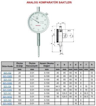 Analog Komparatör Saati 100/0.01mm