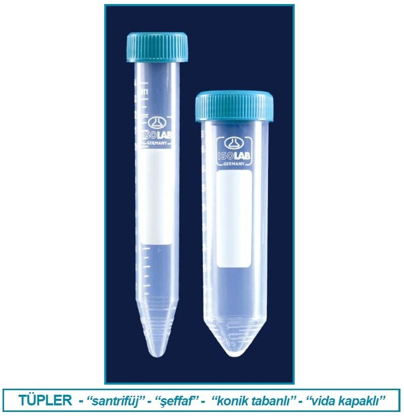 İSOLAB 078.02.002 tüp - santrfüj - P.P -vidalı kapaklı-15 ml-DNA/RNA free- gamma steril (50 adet)