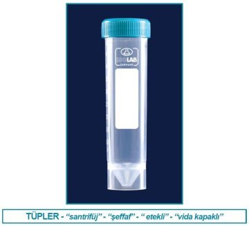 İSOLAB 078.02.009 tüp - santrfüj - P.P -vidalı kapaklı- 50 ml -DNA/RNA free-etekli-steril (50 adet)