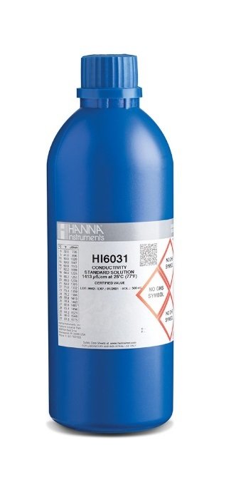 HANNA HI6031 1413 uS/cm -  25oC Technical EC Calibration Standard with Certificate of Analysis, 500 mL