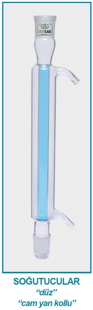 İSOLAB 033.11.250 soğutucu - düz - 250 mm - dişi:NS14/23 - erkek:NS14/23 - cam yan kol (1 adet)