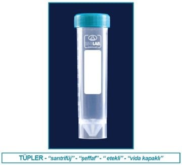 İSOLAB 078.02.005 tüp - santrfüj - P.P - vidalı kapaklı - 50 ml - DNA/RNA free - etekli (50 adet)