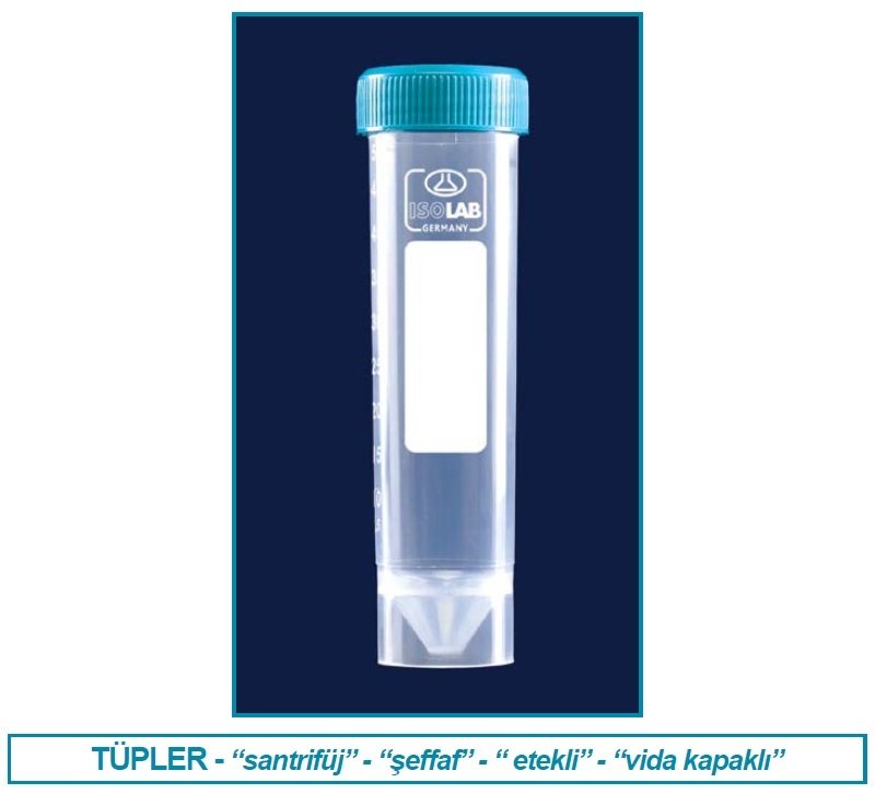 İSOLAB 078.02.006 tüp - santrfüj - P.P - vidalı kapaklı - 50 ml - DNA/RNA free - etekli - gamma steril - tekli ambalaj (50 adet)