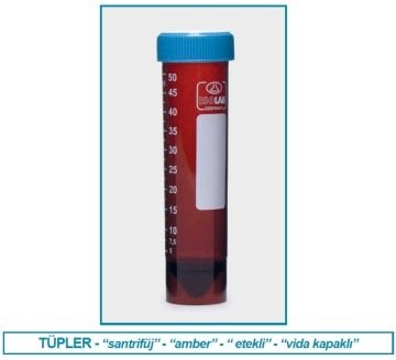 İSOLAB 078.12.005 tüp - santrfüj - amber - P.P - vidalı kapaklı - 50 ml - DNA/RNA free - etekli (50 adet)
