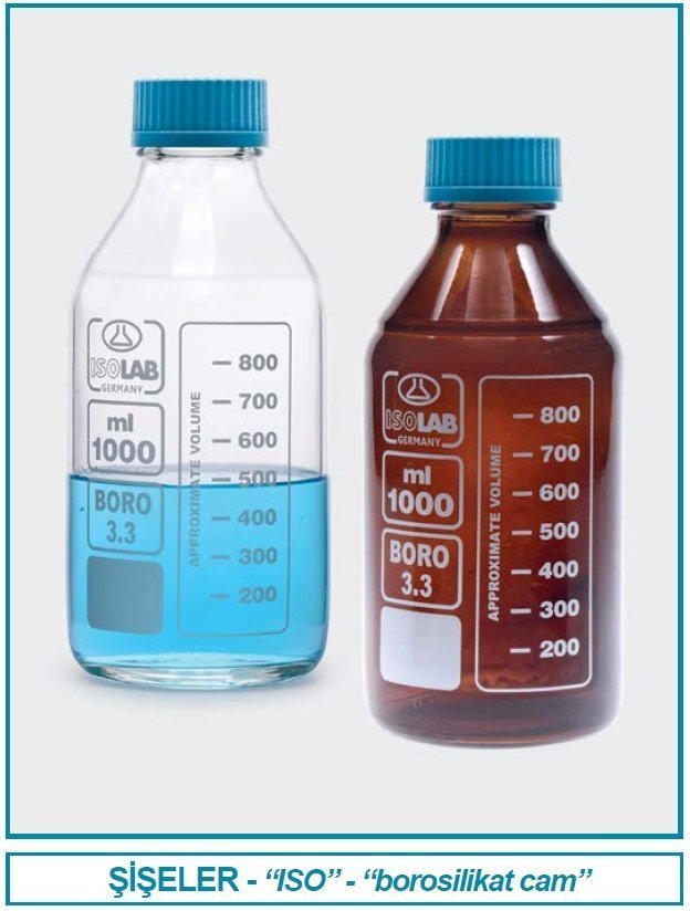 İSOLAB 061.02.902 şişe - borosilikat cam - amber - vidalı kapaklı - 2000 ml (1 adet)