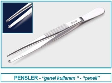 İSOLAB 048.02.130 pens - genel kullanım - küt uçlu/düz - tırtıklı - 130 mm (1 adet)