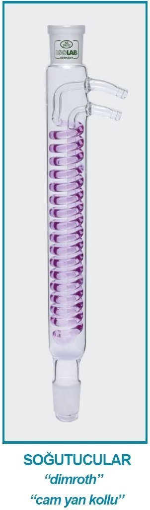 İSOLAB 033.17.250 soğutucu - dimroth - 250 mm - dişi:NS14/23 -erkek:NS14/23 - cam yan kol (1 adet)
