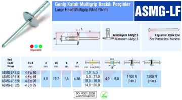 Alüminyum Geniş Kafalı Multigrip Perçin 4.8x25 mm - 250 adet