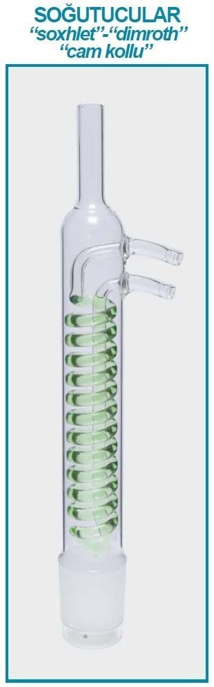 İSOLAB 035.13.500 soğutucu- Dimroth - soxhlet için - 500 ml - erkek:NS 45/40 - cam yan kol (1 adet)
