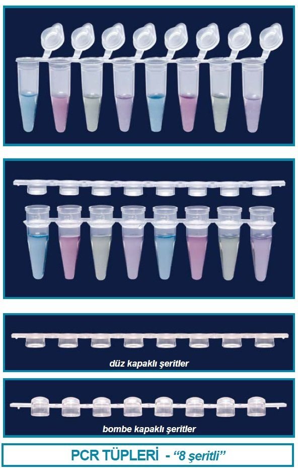 İSOLAB 123.03.028 PCR şeriti - demonte düz kapaklı - 8 x 0.2 ml tüp şeriti (120 adet)