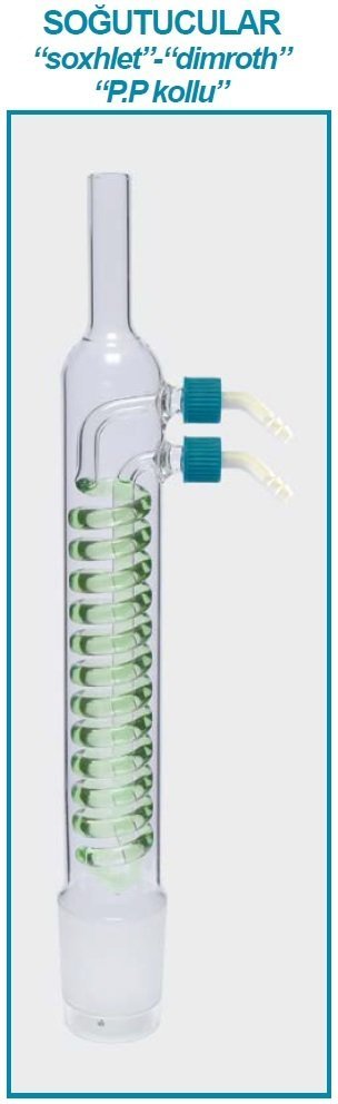 İSOLAB 035.14.500 soğutucu- Dimroth - soxhlet için - 500 ml - erkek:NS 45/40 - P.P yan kol (1 adet)