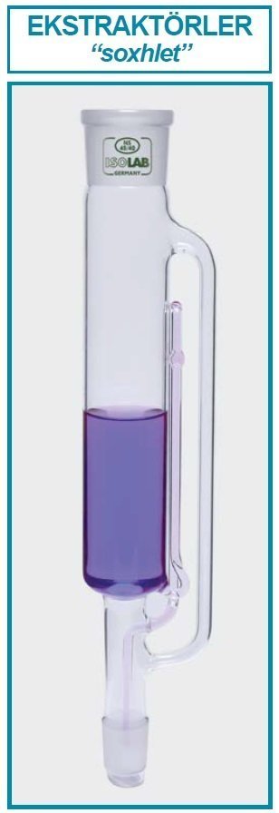 İSOLAB 036.01.070 ekstraktör - Soxhlet -musluksuz- erkek:NS 29/32 - dişi:NS 34/35 - 70 ml (1 adet)