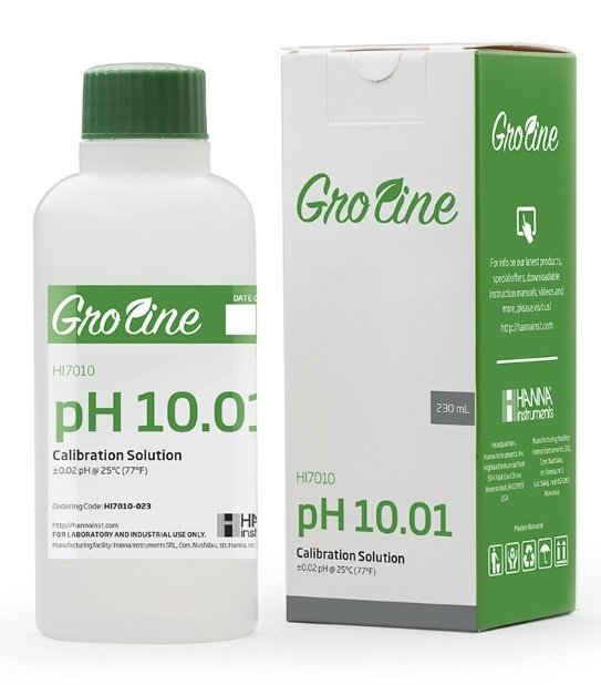 HANNA HI7010-012 GroLine pH 10.01 buffer (+/- 0.02 pH accuracy -  25oC) with Certificate of Analysis, 120 ml