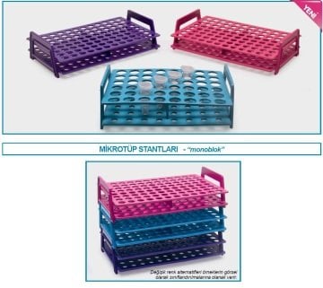 İSOLAB 080.01.004R mikrotüp standı - monoblok - 1.5/2.0 ml tüpler için - rubi (1 adet)