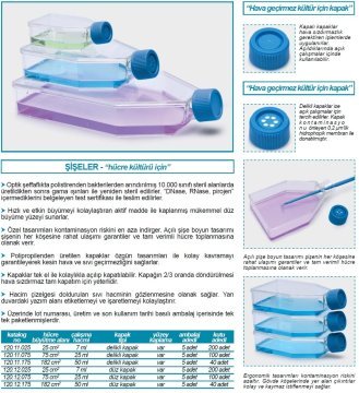 İSOLAB 120.11.075 şişe - hücre kültürü - geçirgen kapaklı - 75 cm2 - 25 ml (100 adet)