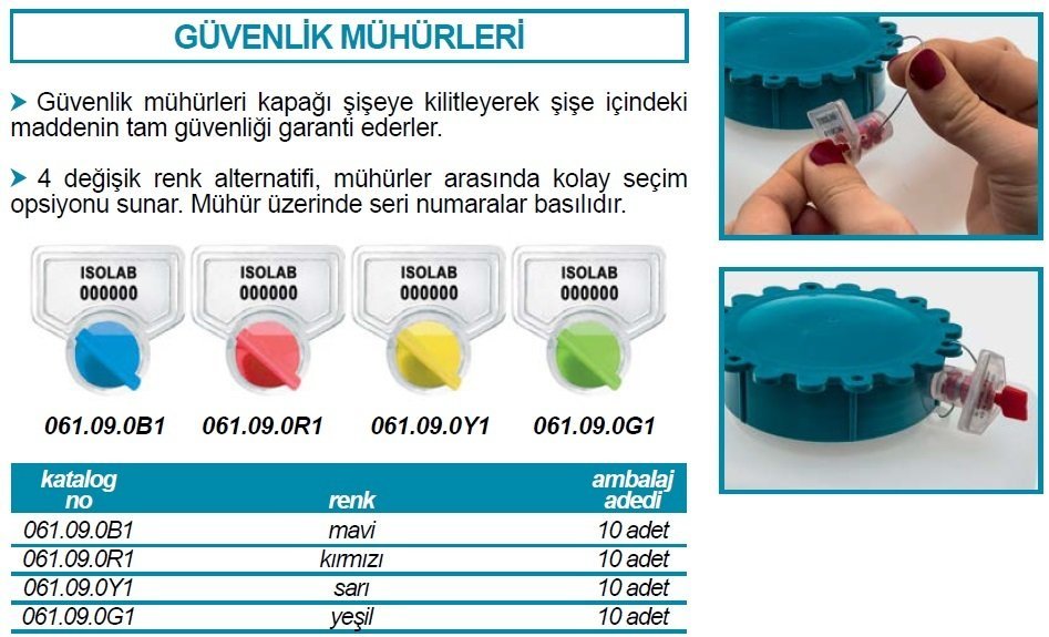 İSOLAB 061.09.0G1 güvenlik mühürü - geniş ağızlı şişeler için - yeşil renkli (10 adet)