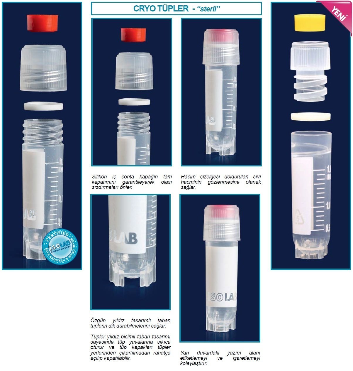 İSOLAB 091.21.102 tüp - cryo - 2.0 ml - etekli - içten kapaklı (100 adet)