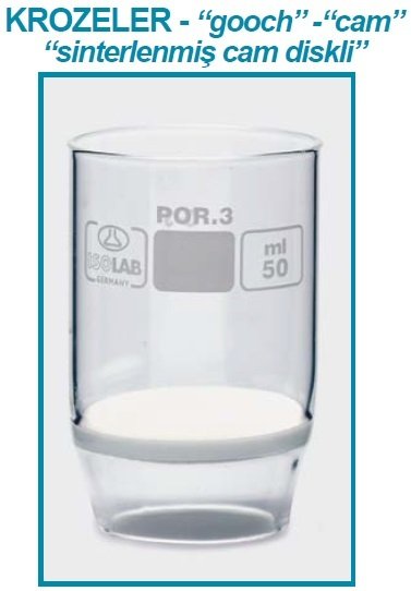 İSOLAB 043.02.053 kroze - gooch - sinter cam filtreli - 2D - por 3 - 50ml (1 adet)