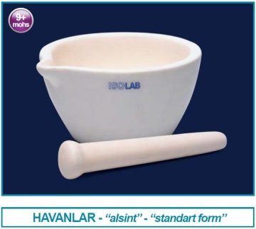 İSOLAB 038.08.100 havan - alumina - tokmağı ile - 100 mm dış çap (1 adet)