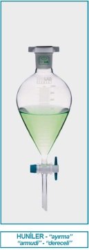 İSOLAB 031.04.902 ayırma hunisi - cam - armudi - dereceli - PTFE musluklu - 2000 ml (1 adet)