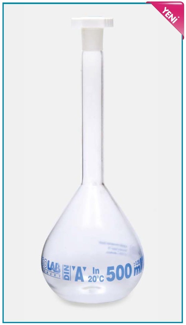 İSOLAB 013.01.500C balon joje - yüzey kaplı - standard - şeffaf - A kalite - grup sertifikalı - mavi skala - 500 ml - NS 19/26 (2 adet)
