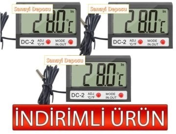 DC-2 Mini Kablolu İç-Dış Termometre Saat (3' lü Paket)