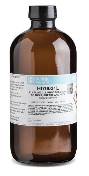 HANNA HI70631L Alkaline Cleaning Solution for Meat Grease and Fats (Food Industry), 500 mL bottle