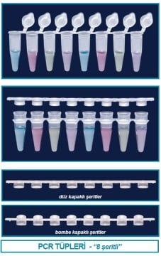 İSOLAB 123.03.128 PCR şeriti - demonte bombeli kapaklı - 8 x 0.2 ml tüp şeriti (120 adet)