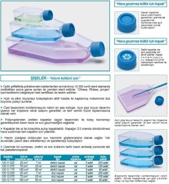 İSOLAB 120.11.075 şişe - hücre kültürü - geçirgen kapaklı - 75 cm2 - 25 ml (100 adet)